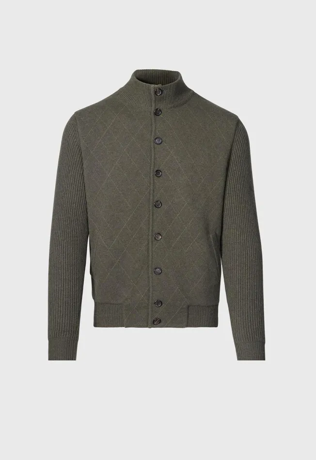 Paul Stuart Sweaters Cashmere Quilted Button Front Cardigan Loden 8211 Men