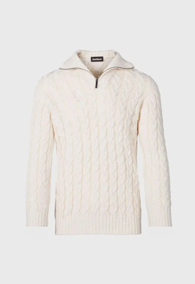 Paul Stuart Sweaters Cotton Cable Zip Neck Pullover White 8211 Men