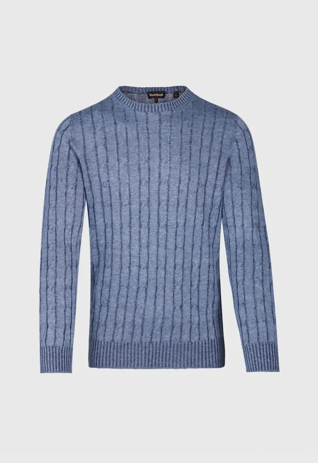 Paul Stuart Sweaters Linen Cable Crewneck Sweater Denim 8211 Men