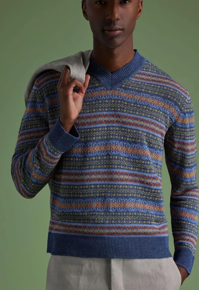 Paul Stuart Sweaters Linen Fair Isle Vneck Sweater Blue 8211 Men Paul Stuart Sweaters Linen Fair Isle Vneck Sweater Blue 8211 Men