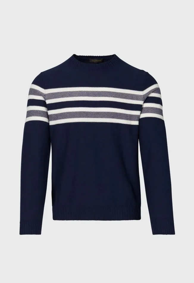 Paul Stuart Sweaters Stripe Crewneck Sweater Navy 8211 Men