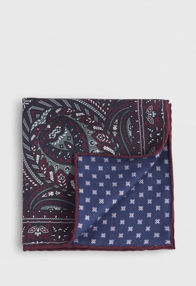 Paul Stuart Ties and Pocket Squares Paisley Reversible Pocket Square Burgundy 8211 Men