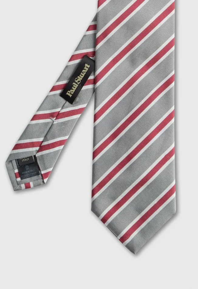 Paul Stuart Ties and Pocket Squares Woven Silk and Cotton Three Color Stripe Tie Grey 8211 Men Paul Stuart Ties and Pocket Squares Woven Silk and Cotton Three Color Stripe Tie Grey 8211 Men