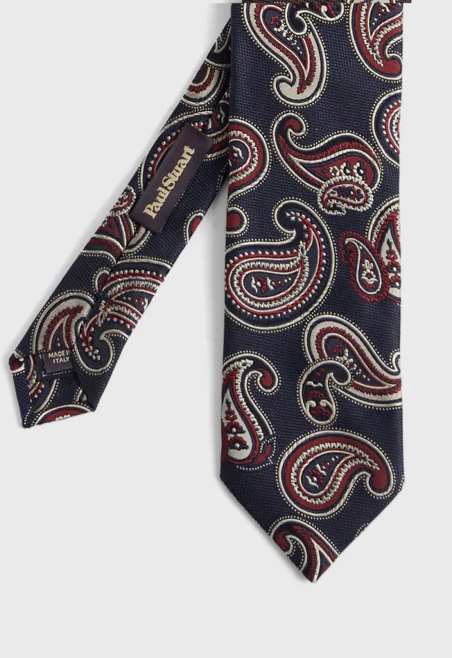 Paul Stuart Ties and Pocket Squares Woven Silk Tossed Pine Tie In Navy 8211 Paul Stuart Brown 8211 Men