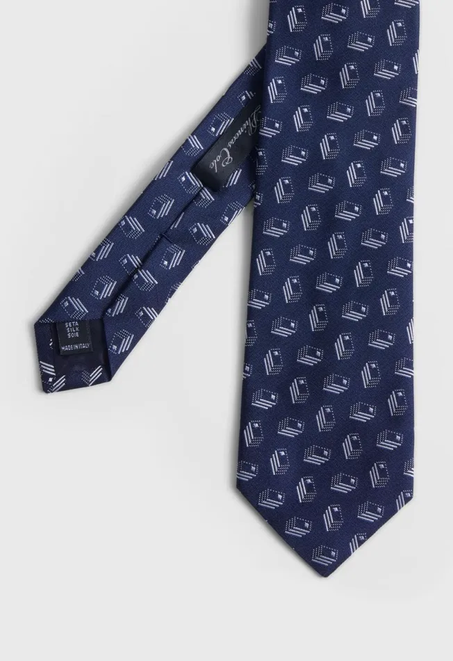 Paul Stuart Ties Deco Domino Woven Silk Tie Dark Blue 8211 Men