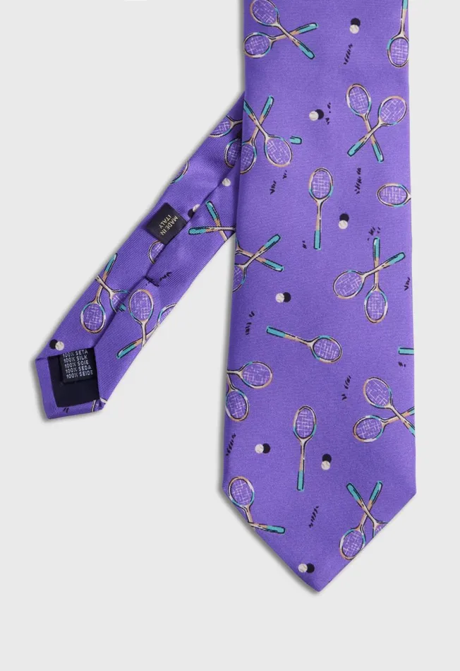 Paul Stuart Ties Silk Twill Tennis Racket Print Tie Purple 8211 Men