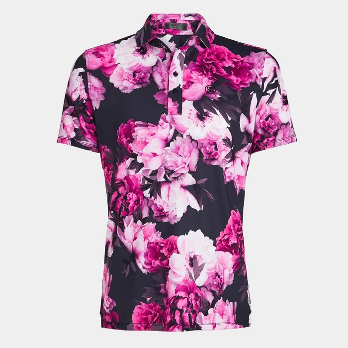 Photo Floral Tech Jersey Modern Spread Collar Polo Onyx Men GFORE Tops