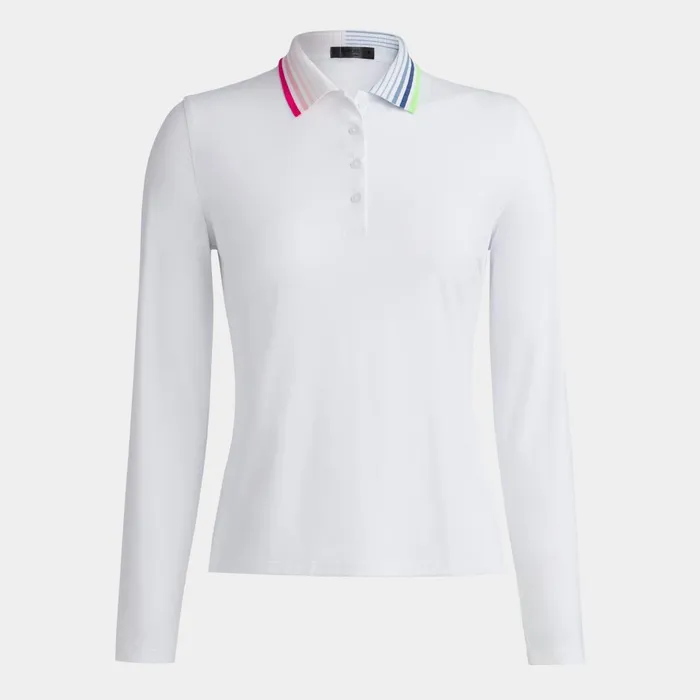 Rib Pleated Contrast Collar Silky Tech Nylon Long Sleeve Polo Snow Women GFORE Tops Rib Pleated Contrast Collar Silky Tech Nylon Long Sleeve Polo Snow Women GFORE Tops