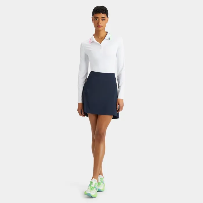 Rib Pleated Contrast Collar Silky Tech Nylon Long Sleeve Polo Snow Women GFORE Tops