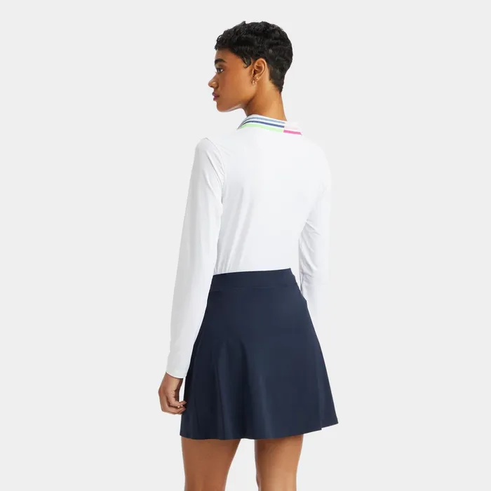 Rib Pleated Contrast Collar Silky Tech Nylon Long Sleeve Polo Snow Women GFORE Tops