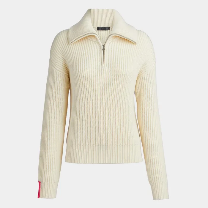 Ribbed Funnel Neck Quarter Zip Sweater Snow Women GFORE Tops