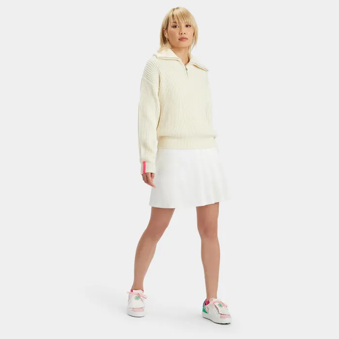Ribbed Funnel Neck Quarter Zip Sweater Snow Women GFORE Tops