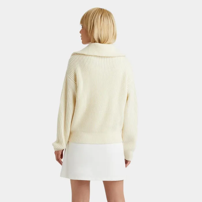 Ribbed Funnel Neck Quarter Zip Sweater Snow Women GFORE Tops