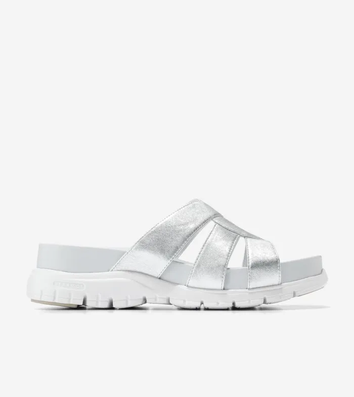 Sandals Women Cole Haan ZERGRAND Slotted Slide Silver Talca