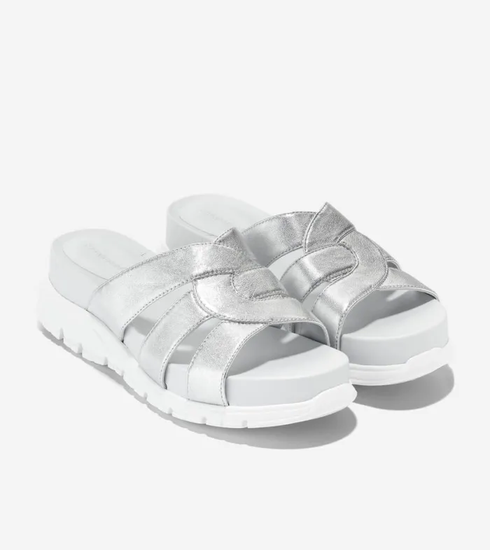 Sandals Women Cole Haan ZERGRAND Slotted Slide Silver Talca Sandals Women Cole Haan ZERGRAND Slotted Slide Silver Talca