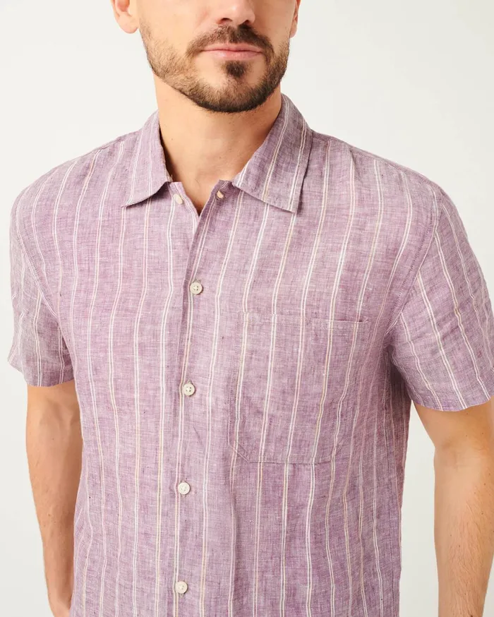 Shirts Men 7 For All Mankind One Pocket Camp Collar Shirt In Mauve Stripe