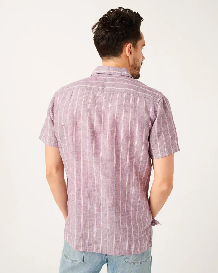 Shirts Men 7 For All Mankind One Pocket Camp Collar Shirt In Mauve Stripe