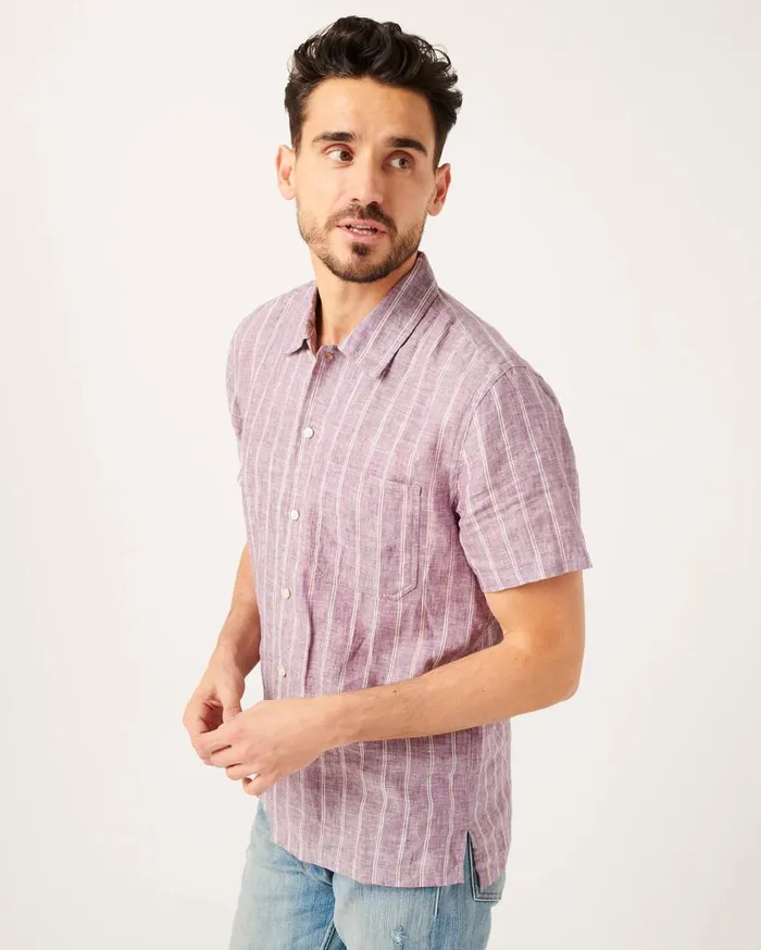 Shirts Men 7 For All Mankind One Pocket Camp Collar Shirt In Mauve Stripe
