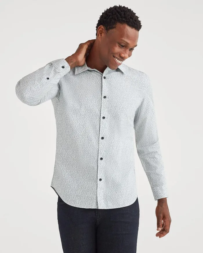 Shirts Men 7 For All Mankind Poplin Roadster Long Sleeve Shirt In White Micro Floral