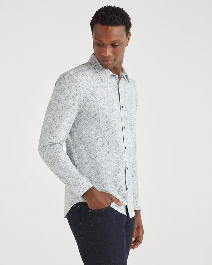 Shirts Men 7 For All Mankind Poplin Roadster Long Sleeve Shirt In White Micro Floral