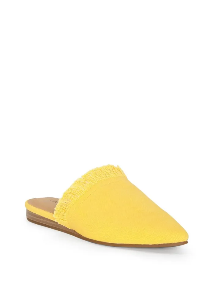 Shoes Women Lucky Brand Bapsee Canvas Flat Slides Light Yellow