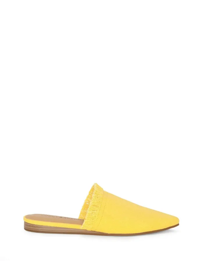 Shoes Women Lucky Brand Bapsee Canvas Flat Slides Light Yellow