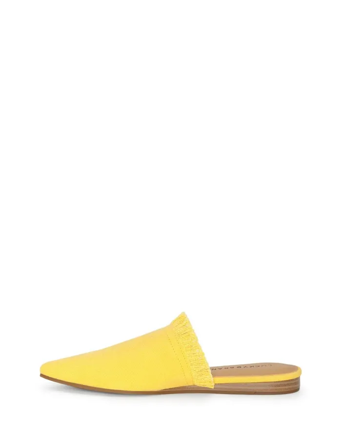 Shoes Women Lucky Brand Bapsee Canvas Flat Slides Light Yellow