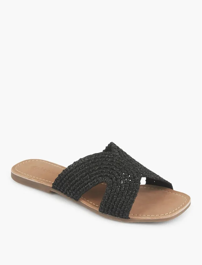 Shoes Women Lucky Brand Salt Umber Darium Woven Flat Slides Black