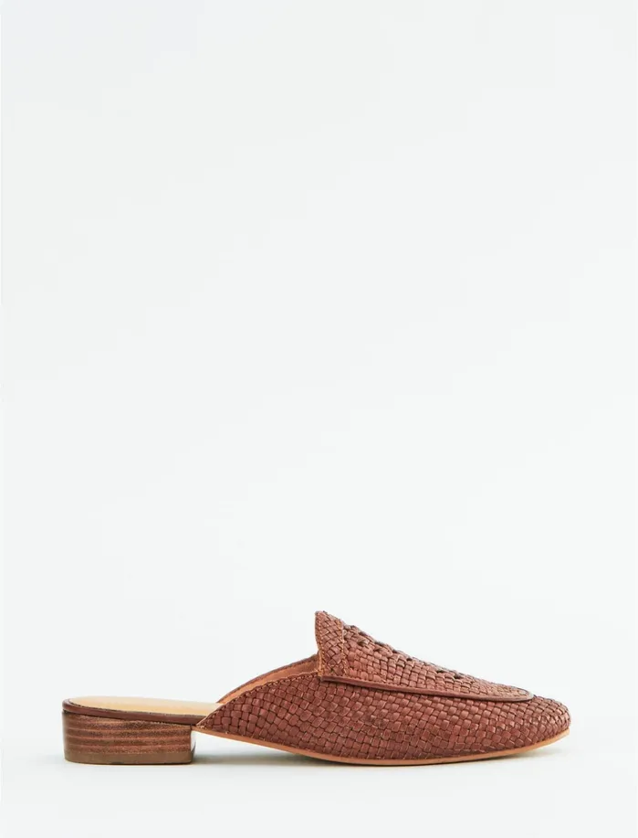 Shoes Women Lucky Brand Salt Umber Positano Leather Flat Slides Dark Brown