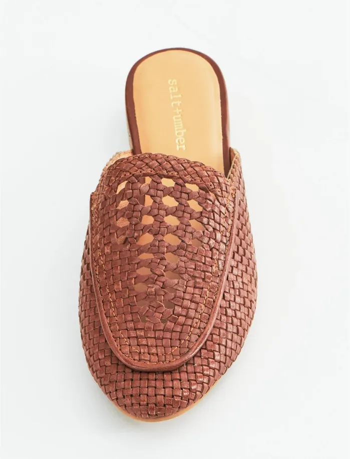 Shoes Women Lucky Brand Salt Umber Positano Leather Flat Slides Dark Brown