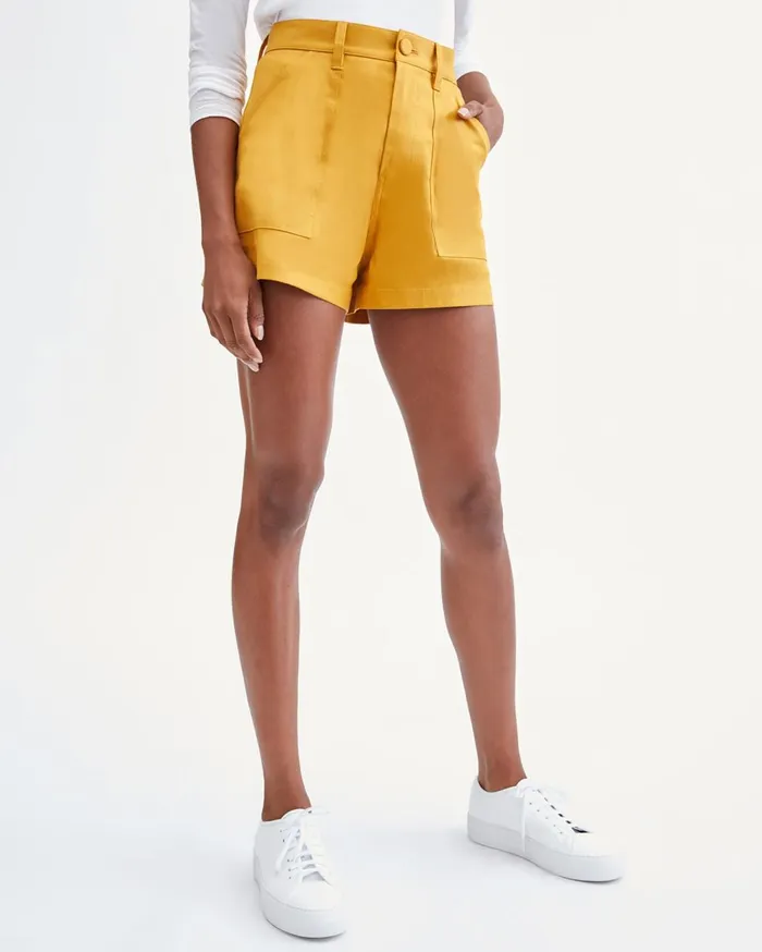 Shorts 038 Skirts Women 7 For All Mankind Patch Pocket Cuff Shorts In Gold Sunburst