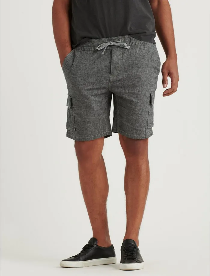 Shorts Men Lucky Brand Laguna Linen Cargo Short Black Chambray