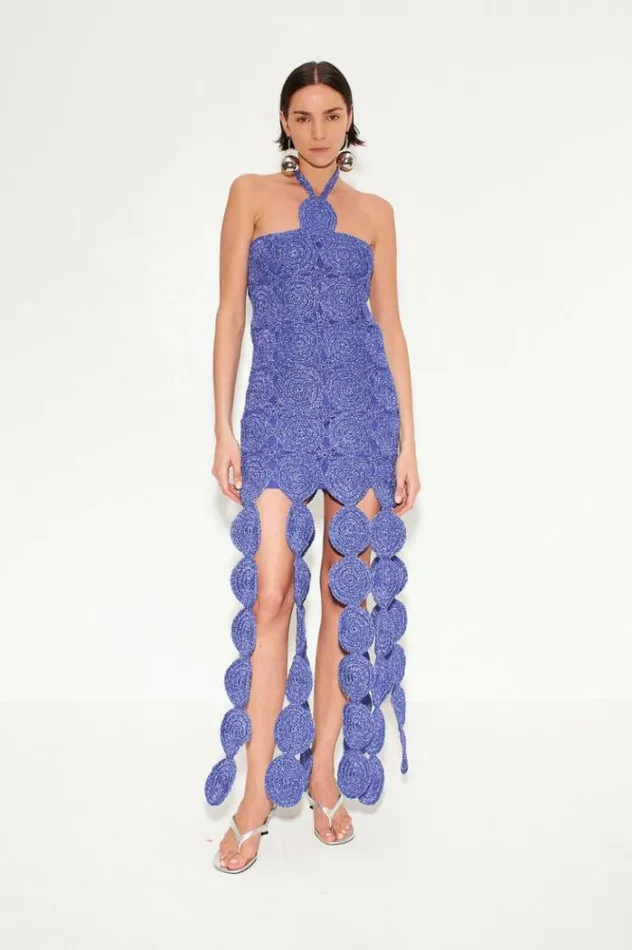 Simon Miller Dresses Beep Beep Dress In Amethyst Hand Knit Lurex Crochet Spring Dress Amethyst 8211 Shop