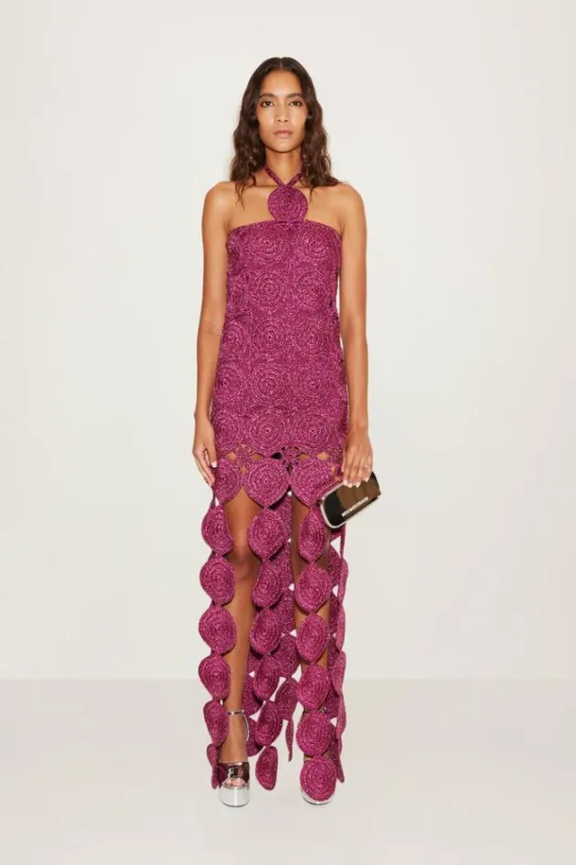 Simon Miller Dresses Beep Beep Dress In Magenta Hand Knit Lurex Crochet Spring Dress Magenta 8211 Shop