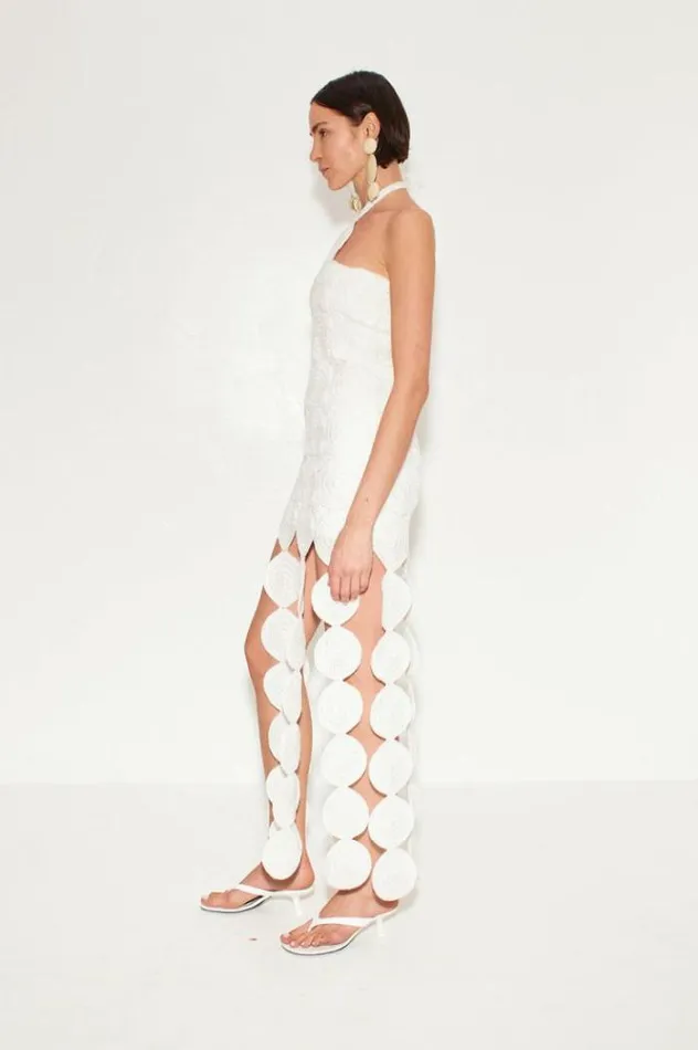 Simon Miller Dresses Beep Beep Dress In Pearl Hand Knit Lurex Crochet Spring Dress Pearl 8211 Shop
