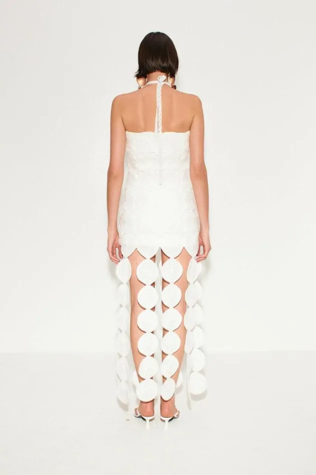 Simon Miller Dresses Beep Beep Dress In Pearl Hand Knit Lurex Crochet Spring Dress Pearl 8211 Shop