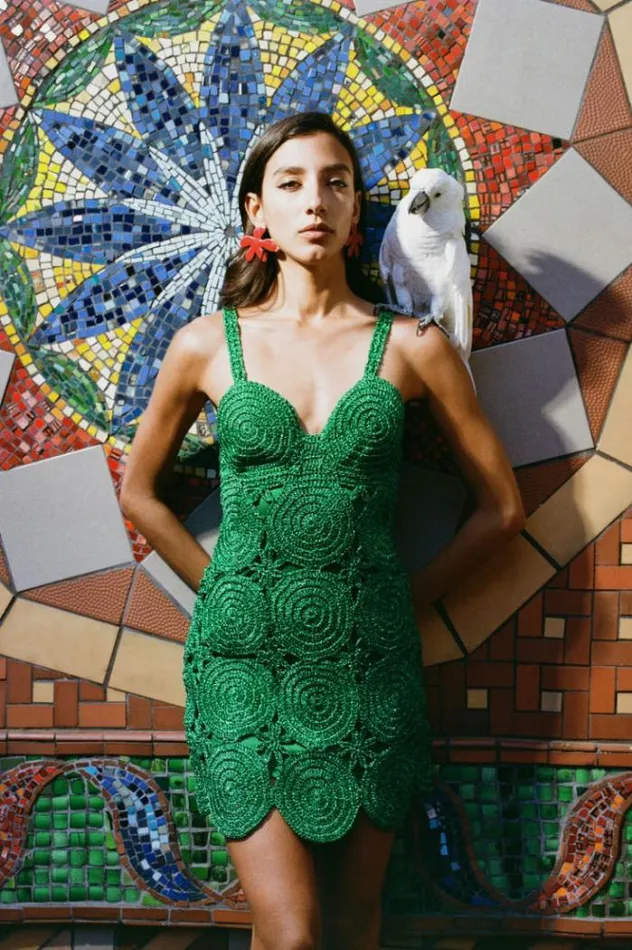 Simon Miller Dresses Beep Beep Mini Dress In Gummy Green Hand Knit Lurex Crochet Spring Dress Gummy Green 8211 Shop