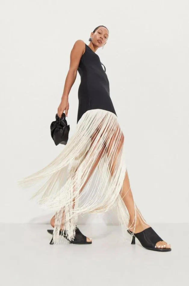 Simon Miller Dresses Casablanca Fringe Dress In BlackSeashell Blackseashell 8211 Shop