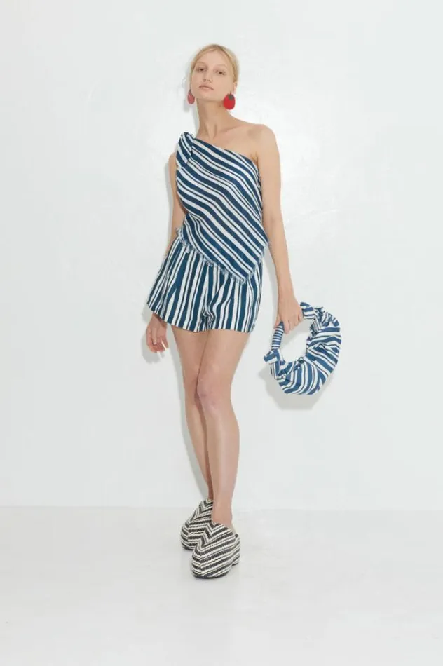 Simon Miller Linen Boop Linen Short In Ink Macadamia Stripe Ink Macadamia Stripe 8211 Shop