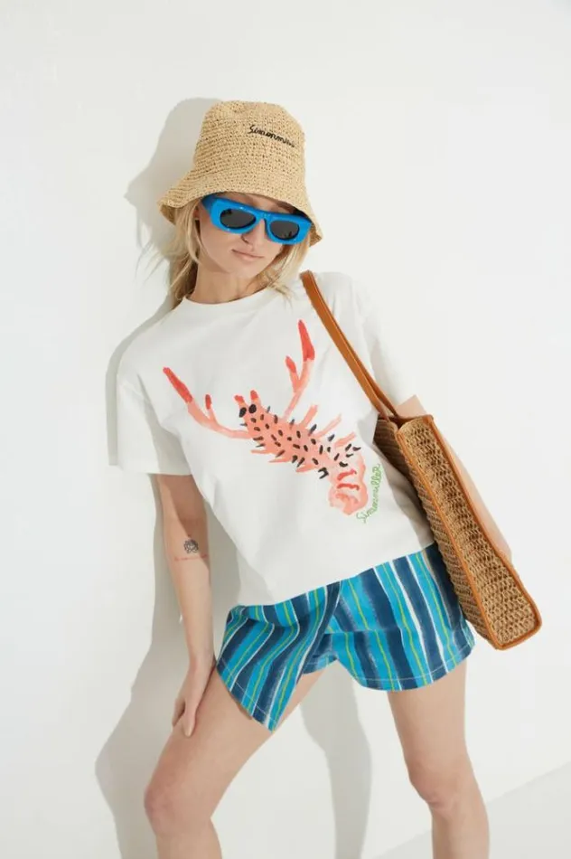 Simon Miller Tops Lango Graphic Tee In Langoustine Logo Langoustine Logo 8211 Shop