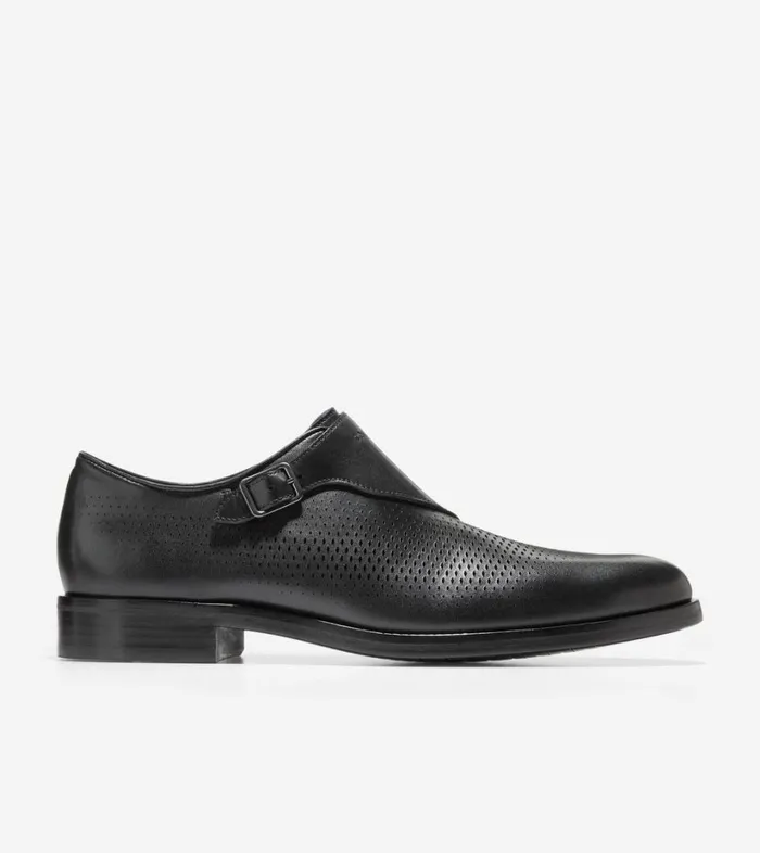 Smart Shoes Men Cole Haan Washington Grand Laser Monk Strap Shoes Black