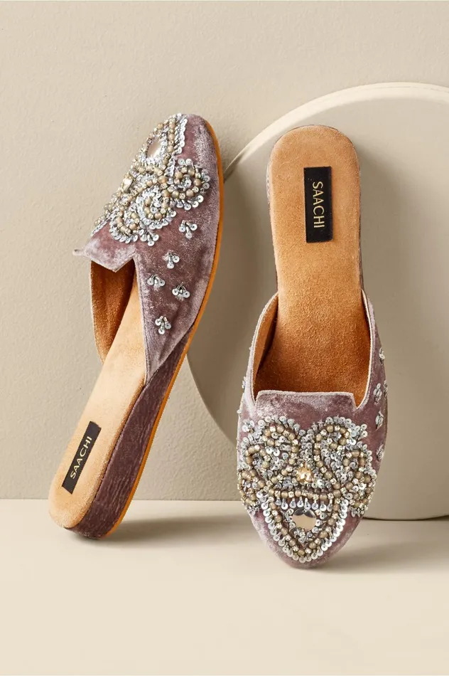 Soft Surroundings Adelaide Embellished Mule Slides Silvergrey Women Shoes