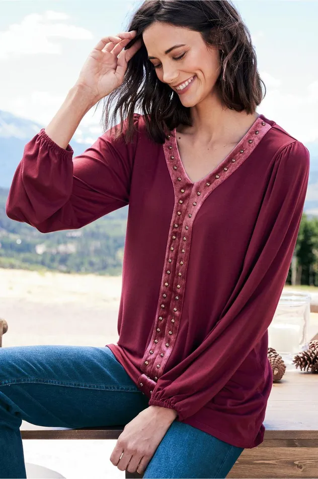 Soft Surroundings Adornment Top Cabernet Women Tops Soft Surroundings Adornment Top Cabernet Women Tops