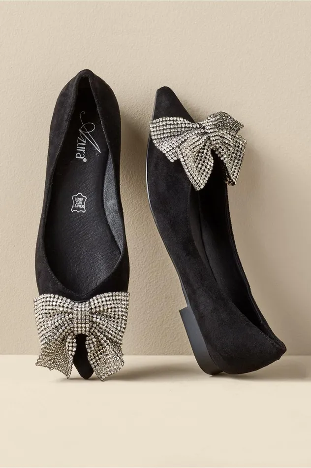 Soft Surroundings Azura Adularia Bow Flat Black Women Shoes