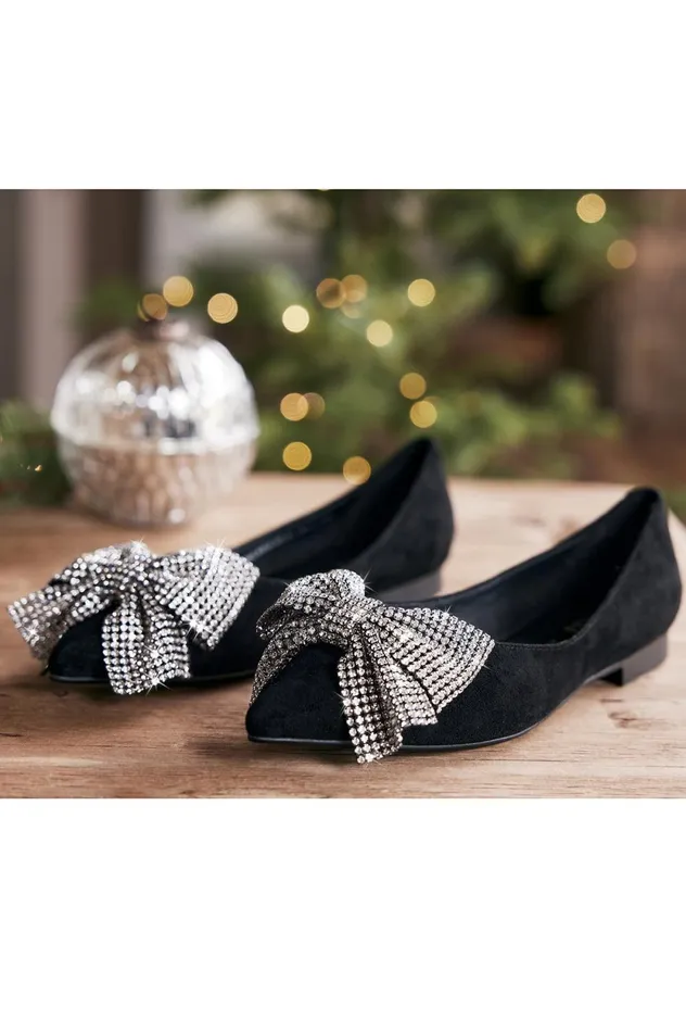 Soft Surroundings Azura Adularia Bow Flat Black Women Shoes
