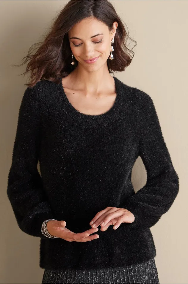 Soft Surroundings Ciara Sparkle Sweater Black Women Sweaters and Cardigans