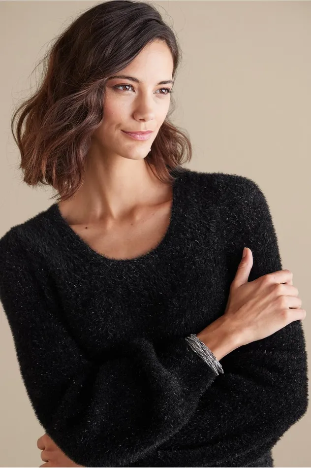 Soft Surroundings Ciara Sparkle Sweater Black Women Sweaters and Cardigans Soft Surroundings Ciara Sparkle Sweater Black Women Sweaters and Cardigans