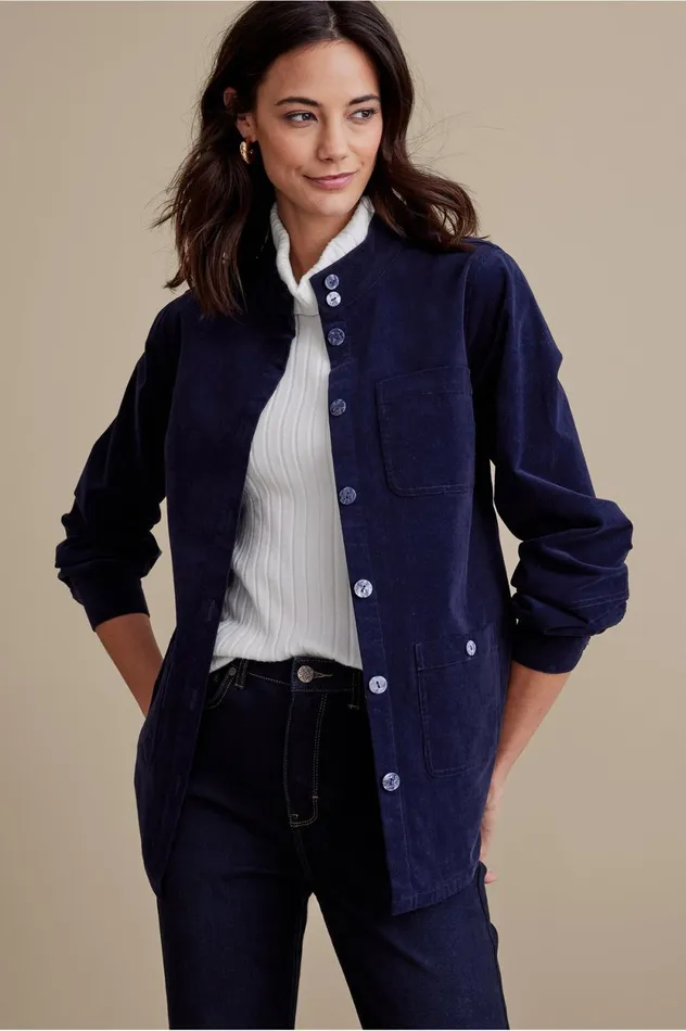 Soft Surroundings Cora Corduroy Shirt Navy Women Tops