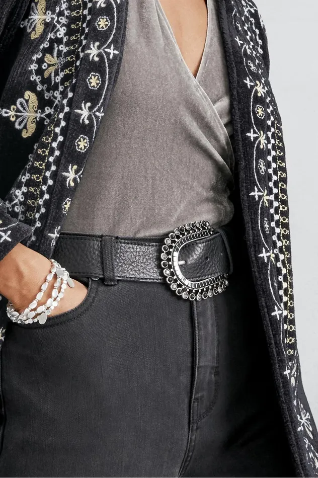 Soft Surroundings Dolly Embellished Buckle Belt Black Women Belts Soft Surroundings Dolly Embellished Buckle Belt Black Women Belts
