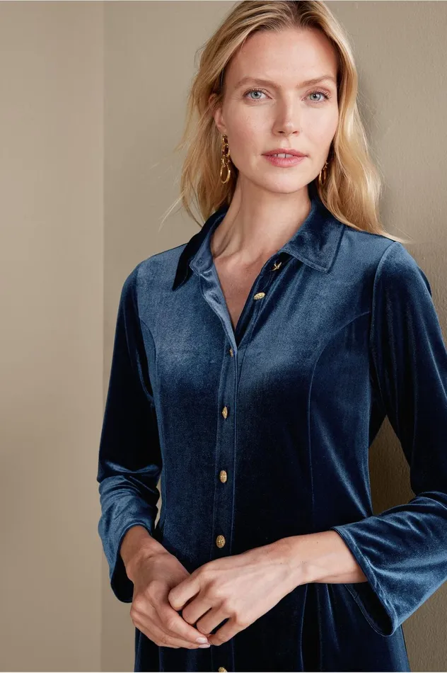 Soft Surroundings Enchanted Velvet Shirt Navy Women Tops
